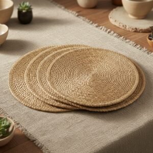 Set de table en raphia — lot de 4 ronds naturels
